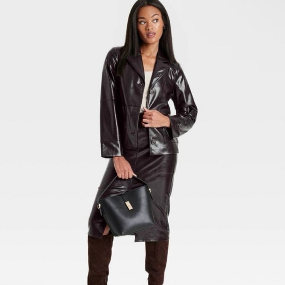 NWT a new day faux leather dark brown jacket sz m